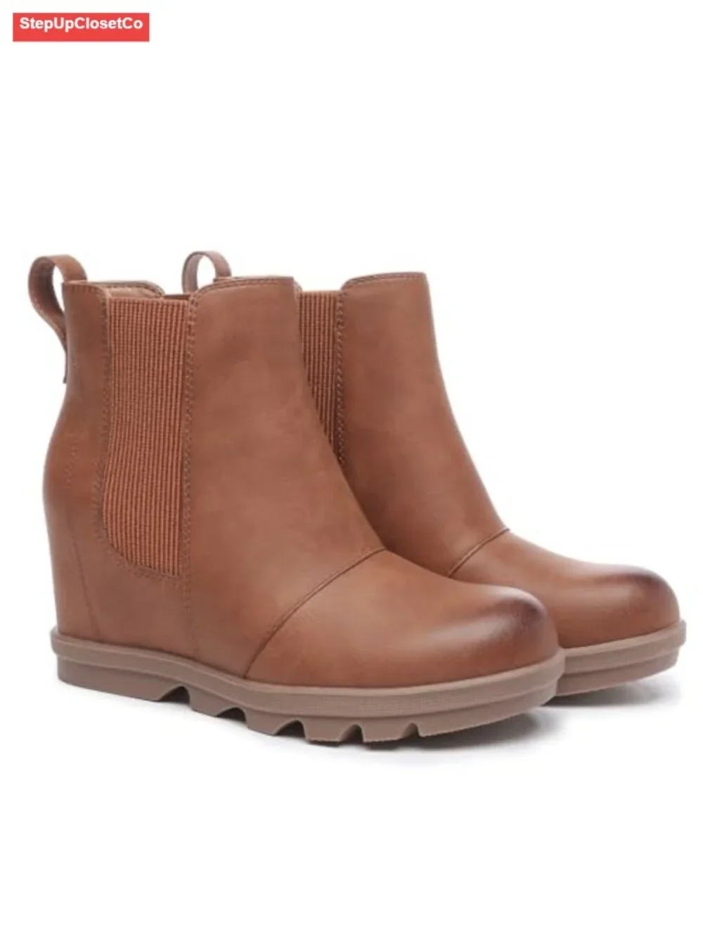 Women's Hidden Heel Chelsea Ankle Wedge Boots Faux Leather Slip-On